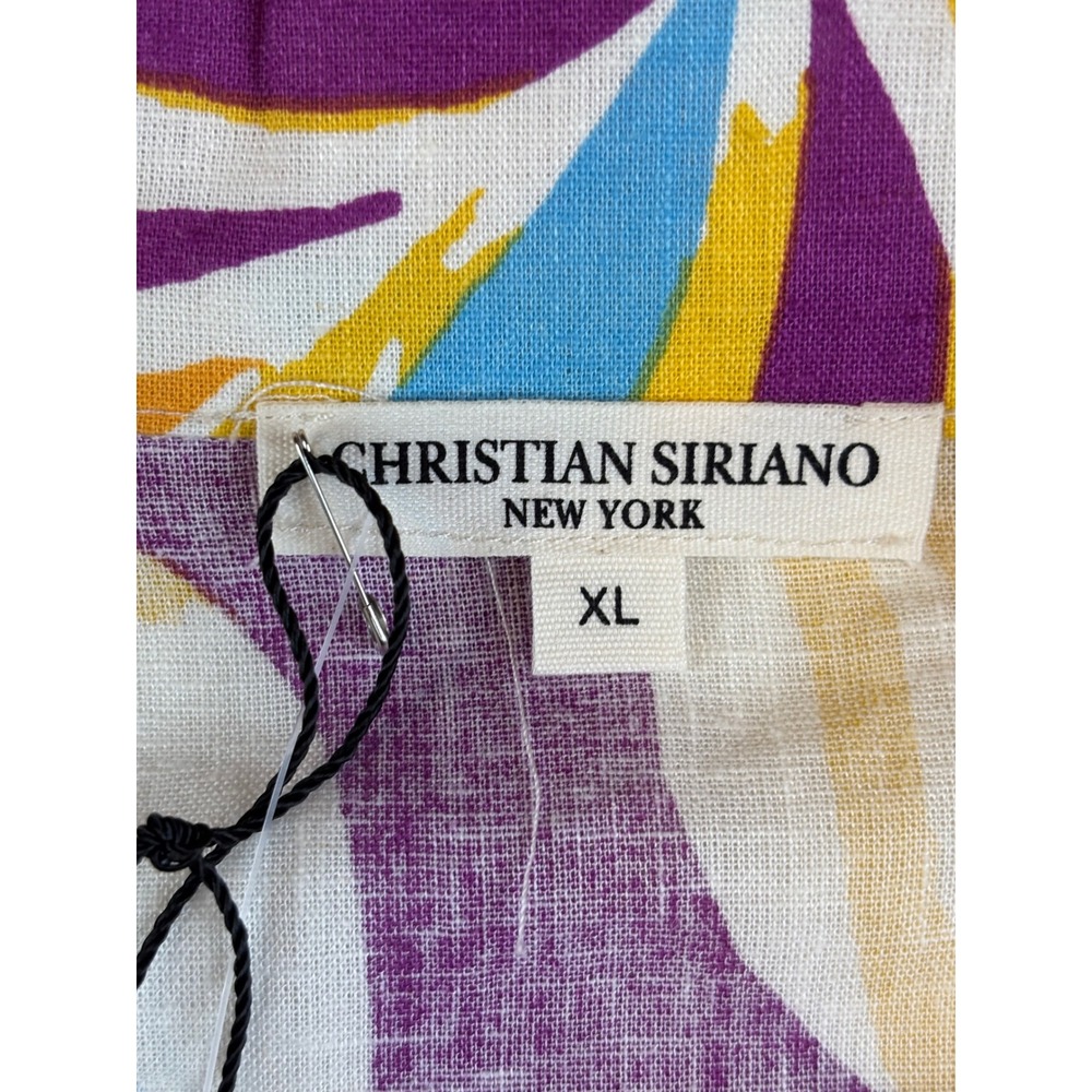 Christian Siriano New York XL Linen Blend Floral Print Tie-Front Button Down New - Picture 5 of 9